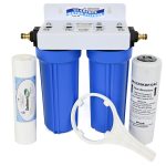 Twin Caravan Water Filter System For Point Of Entry with Brass Push On Hose Fittings and 5 micron silver carbon KDF 10 inch filter